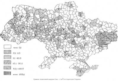 Рівні техногенного навантаження (тис. к/кв.км) на територію України