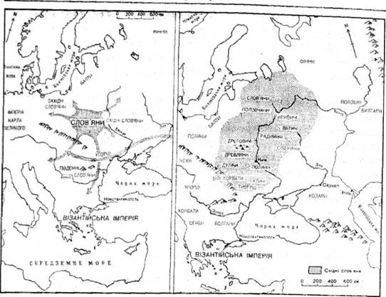 (1) Розселення слов'ян, (2) Східнослов'янські племена