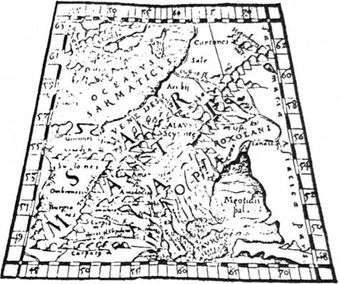 Карта Європи (Сарматії) за Помпонієм Мелою (40-ві рр. н. е.)