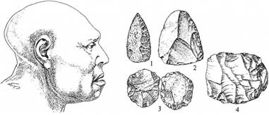 Неандертальська жінка з печери Ля Юна (Франція) та крем'яні вироби мустьєрської доби: 