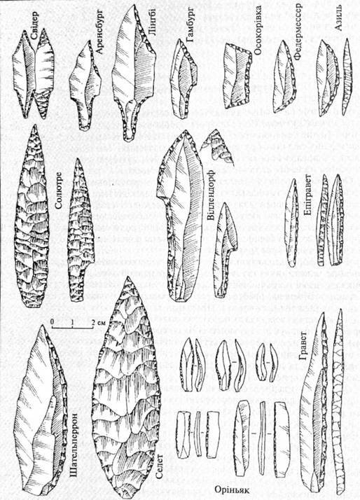 Крем'яні наконечники культур верхнього палеоліту Європи