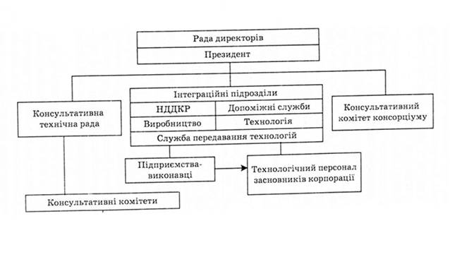 Організаційна структура консорціуму, спрямованого на науково-пошукову діяльність
