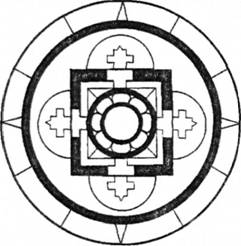 Описание: Геометрична схема, що лежить є основі зображення мандоли (горизонтальна модель Всесвіту)
