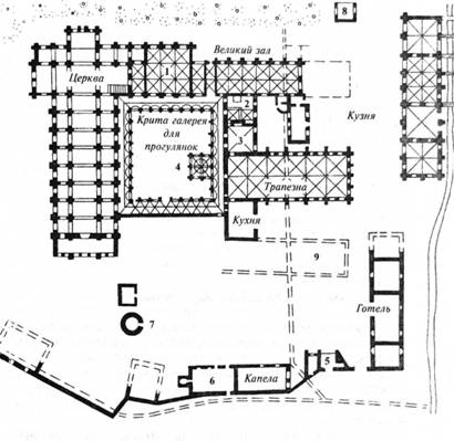 Описание: План середньовічного католицького монастиря (Фонтене, Франція)