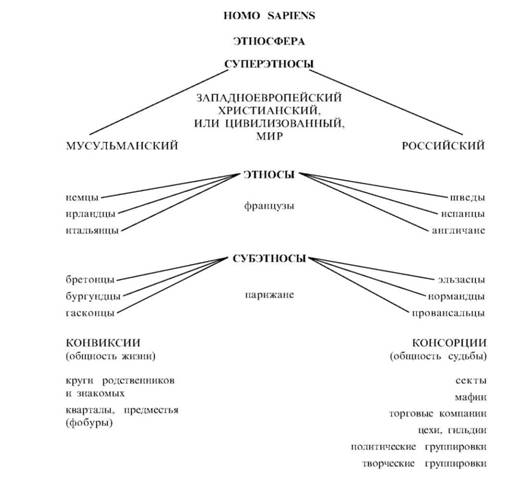 Структура этносферы во Франции (по Л. Гумилеву)